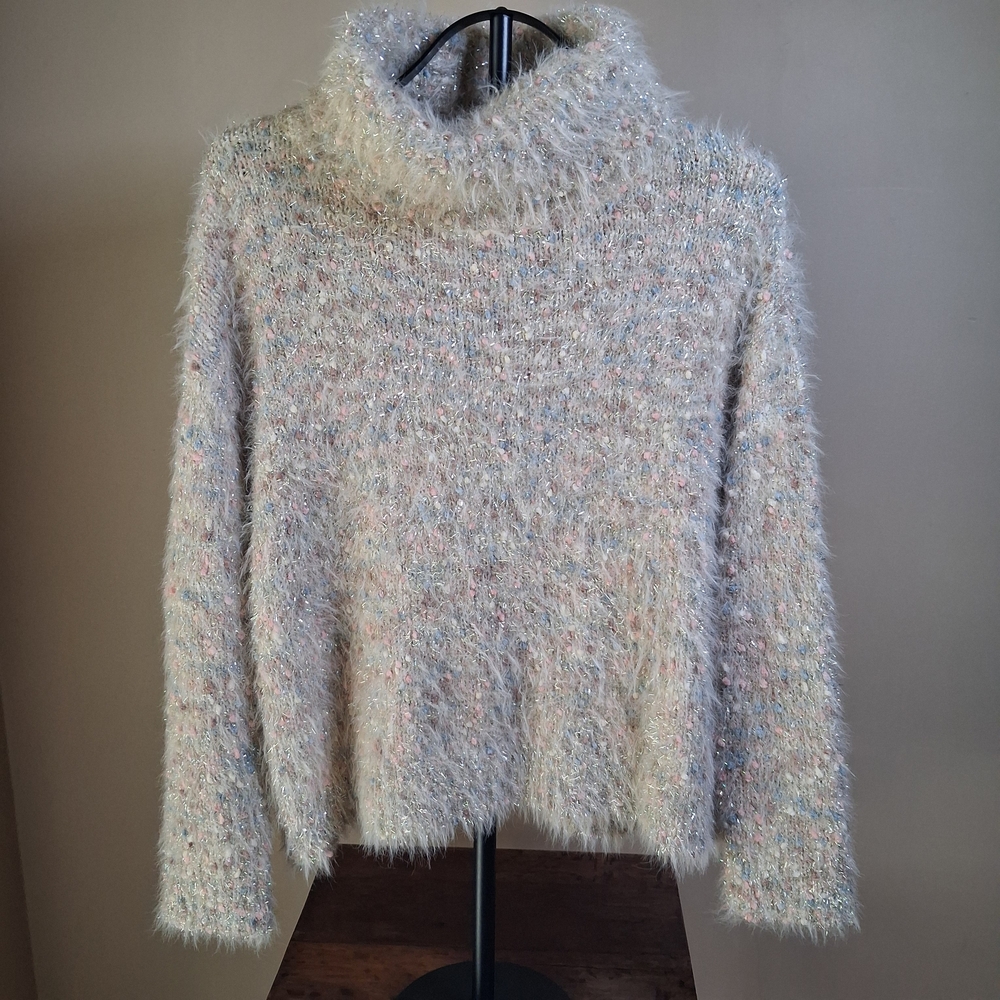 Hyfve Women's Fuzzy Eyelash & Metalic Multicolor Sweater; Size S